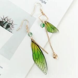 Green & yellow gradient asymmetrical fairy butterfly wing earrings